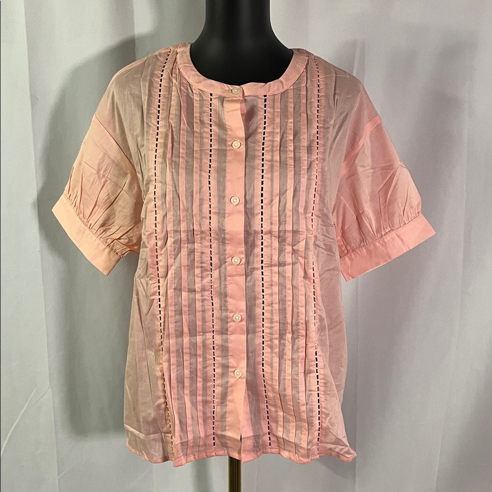 NWT Banana Republic Factory Pink Bermuda Sand Short Sleeve Pleated Voile Blouse